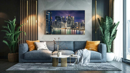 Frame mockup with Living room wall