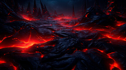 Fierce red lava flowing on the textured surface - obrazy, fototapety, plakaty