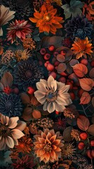 Fototapeta premium Textured floral wallpaper with a dark background