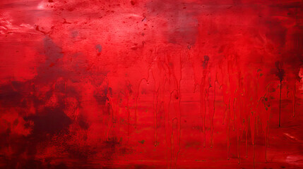 Close up of vibrant red paint splattered on canvas