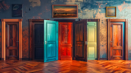 Colorful doors in vintage room