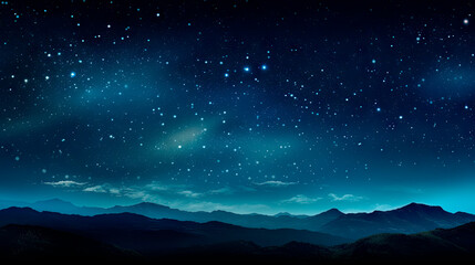 Night sky filled with stars above towering mountains