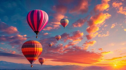 Brightly coloured hot air balloons - obrazy, fototapety, plakaty