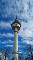 Bremerhaven - radar tower - fantastic view from below of the impressive tower with clouds passing by