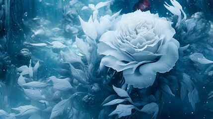 White rose on blue backdrop