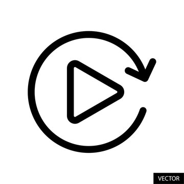 Replay, play again button vector icon in line style design for website, app, UI, isolated on white background. Editable stroke. Vector illustration.