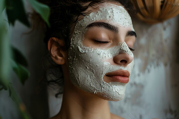 Fototapeta premium Portrait of a young woman who enjoys from a face mask to moisturise her face