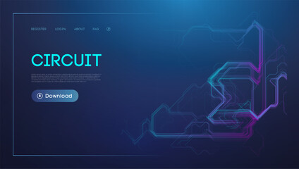 Neon circuit pattern for modern tech background