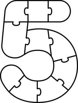 recommend clip art: 5 Five Puzzle Number Jigsaw Game Outline