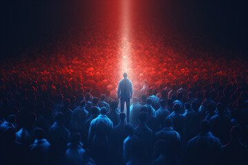 a man standing in front of a crowd of people - obrazy, fototapety, plakaty