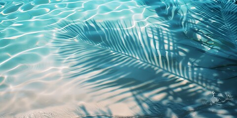 Light clean transparent water surface background wallpaper with tropical leaves shadow