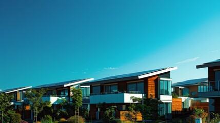 Modern residential buildings with clear blue sky