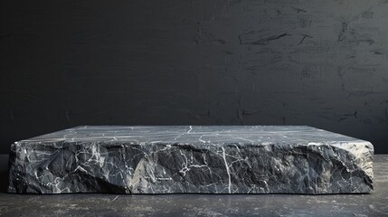 Luxe Charcoal Grey Stone Podium in Tudor Great Hall Setting for Premium Bedding Concepts - obrazy, fototapety, plakaty