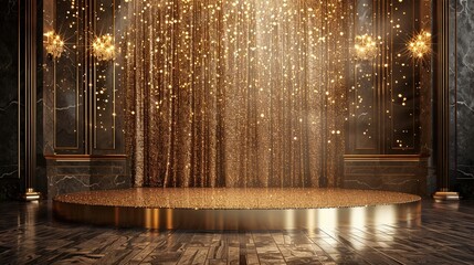 Sparkling Gold Podium in Traditional Indian Palace Setting for Fine Dining Events - obrazy, fototapety, plakaty