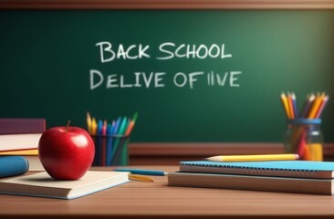 Stationery on school board background, back to school concept