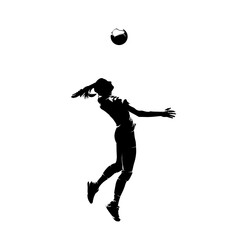 Volleyball player, woman, isolated vector silhouette, side view. Female volleyball logo