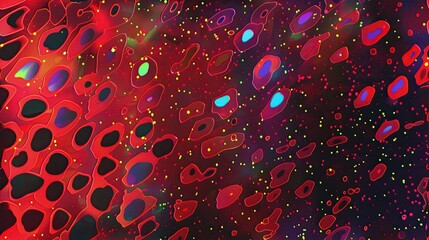 Abstract pattern of colorful cellular shapes on a dark background