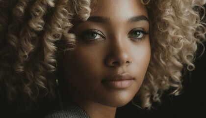 Fototapeta premium black woman girl detailed close-up portrait photo on black background
