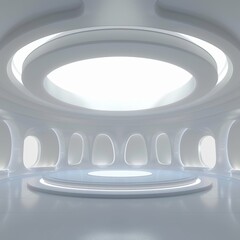 Presentation room with empty podium. 3D rendering