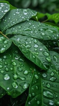 Close-up of green leaves with water droplets - fresh nature detail