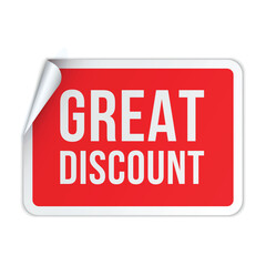 Great discount peel off red rectangular sticker design template realistic vector illustration