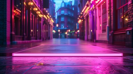 Modern Neon Pink Podium on Chic Tokyo Background - Vibrant Design Element for Skateboard Brands