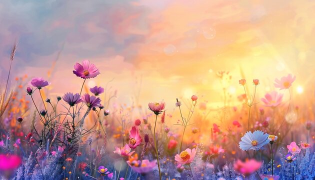 Blooming Beauty A Vibrant Flower Field in the Sun Generative AI