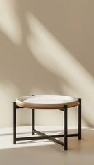 Product Photography, Empty smooth metal product display stand, Clean light beige background