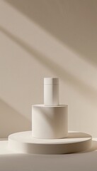 Product Photography, Empty smooth metal product display stand, Clean light beige background