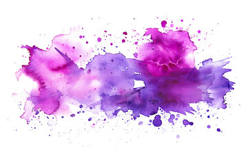 Violet and magenta watercolor splatter on transparent background.