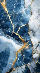 Close-up of blue marble texture with gold veins