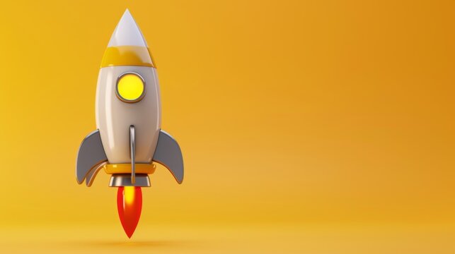 Rocket in 3d render cartoon gray and yellow for design composition,design, copy space