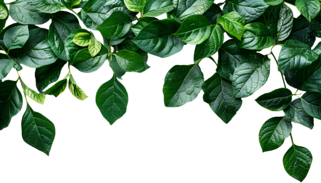 Green leaves PNG. Green leaf border PNG. Green lush leaves top view isolated. Green leaf copy space as concept for nature preservation and ecology importance