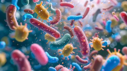 a group of colorful bacteria - obrazy, fototapety, plakaty