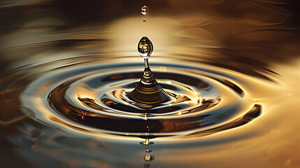 A droplet falls reflecting wave patterns on water, AI Generative. - obrazy, fototapety, plakaty