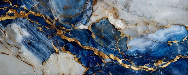 Fototapeta premium Blue and white marble texture with gold veins