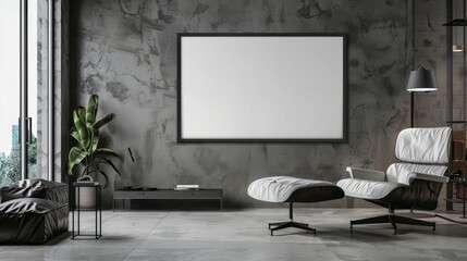 Modern living room interior with blank poster
