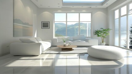 Modern living room with mountain view
