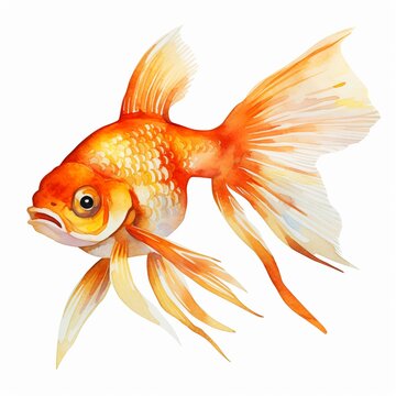 recommend clip art: watercolor Gold Fish, clipart, on a white background, hyper realistic watercolor painting