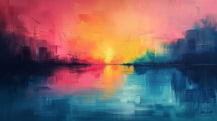 Abstract colorful sunset painting