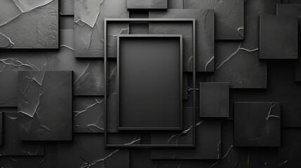 Abstract black tiles with a central frame - obrazy, fototapety, plakaty