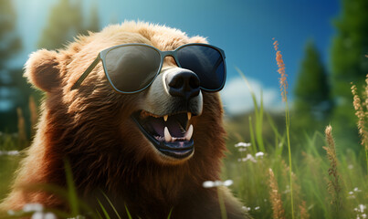 Happy bear wearing sunglass for a commercial advertisement image	