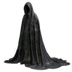 black cloak without people, ghost dress, Isolated on a transparent background. PNG cutout or clipping path.