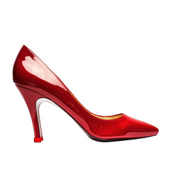close up of red high heels isolated on a transparent background. PNG cutout or clipping path. - obrazy, fototapety, plakaty