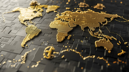 world map made from gold, gold business concept