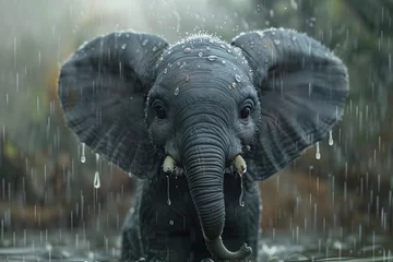 Foto op Canvas a baby elephant in the rain © Elena