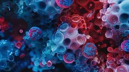 Abstract Viral Particles in Microscopic View, illustrating concepts of virology and epidemics - obrazy, fototapety, plakaty