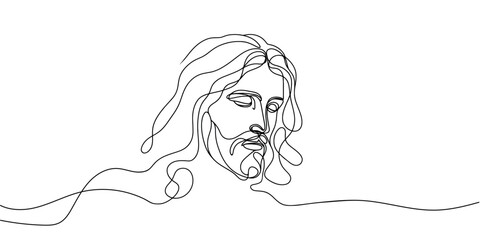 Continuous one line drawing of Jesus face