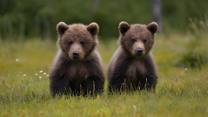 Naklejka na ściany i meble 2 Wild brown bear cub