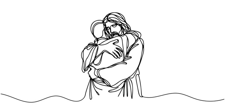 recommend clip art: One continuous line draws Jesus hugging a sinner